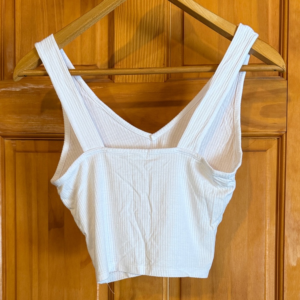 Womens Bozzolo White Ribbed V-Neck Crop Top - Picture 3 of 3